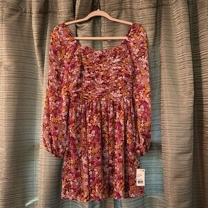 Floral Long Sleeve Dress. ‘Crystal Doll.’ Size: S. Color: Day Pink Multi.